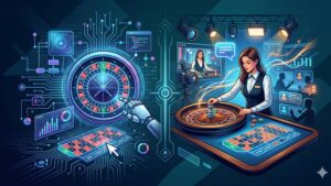 Современная иллюстрация для сравнения генератора случайных чисел и живого дилера в онлайн-рулетке